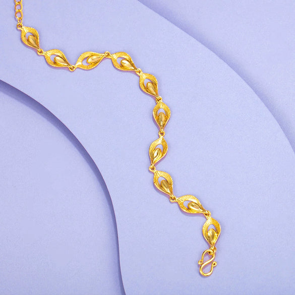 Women's Bridal Wedding Leaf Bracelet With Geometric Alloy Design And Sandy Gold Electroplated Finish