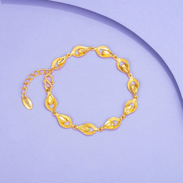 Women's Bridal Wedding Leaf Bracelet With Geometric Alloy Design And Sandy Gold Electroplated Finish