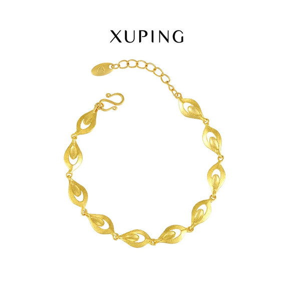 Women's Bridal Wedding Leaf Bracelet With Geometric Alloy Design And Sandy Gold Electroplated Finish