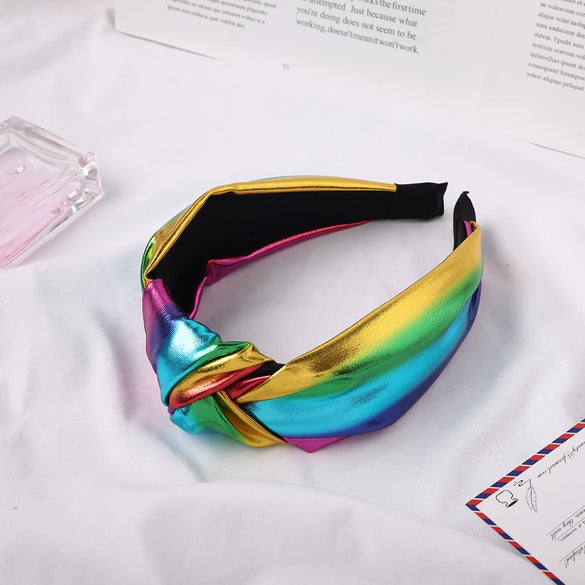 Women's Bright Plaid Pu Fabric Knotted Headband Handwoven Hair Accessory For Everyday Styling