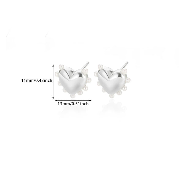 Women's Brushed Stainless Steel Imitation Pearl Earrings With Heart Shape Bow And Leaf Pattern Electroplated