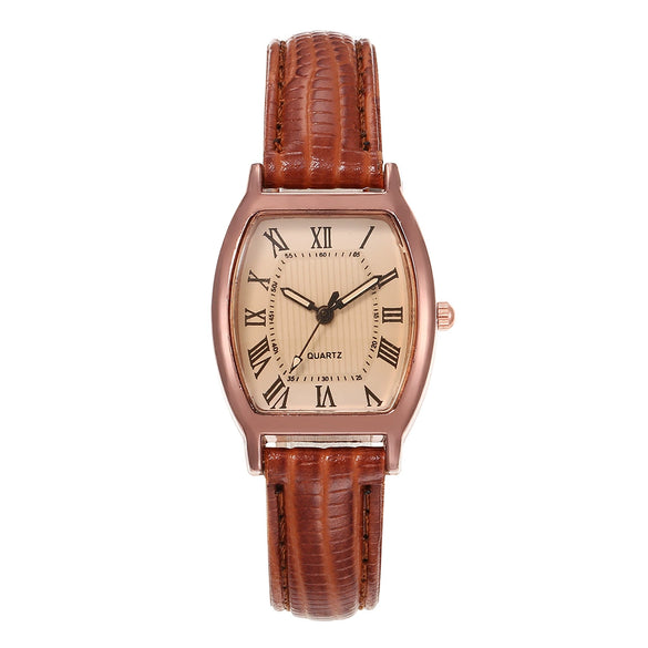 Women's Bucket Shaped Quartz Watch Alloy Case Imitation Leather Strap Stainless Steel Clasp Oval Dial Ordinary Glass Mirror
