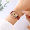 Women's Bucket Shaped Quartz Watch Alloy Case Imitation Leather Strap Stainless Steel Clasp Oval Dial Ordinary Glass Mirror
