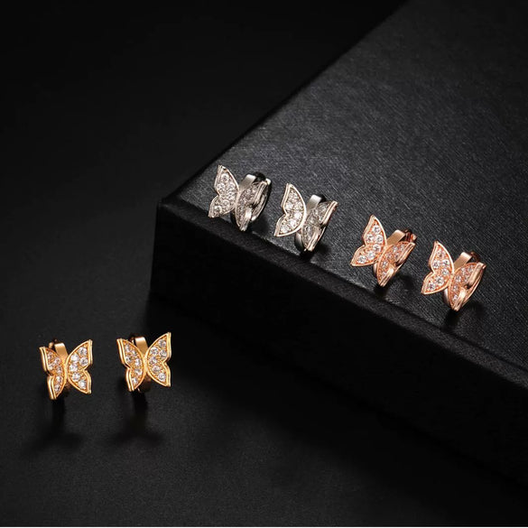 Women's Butterfly Bow Clip On Earrings In Electroplated Gold Color Environmental Copper With Zircon Accent Natural Style Jewelry
