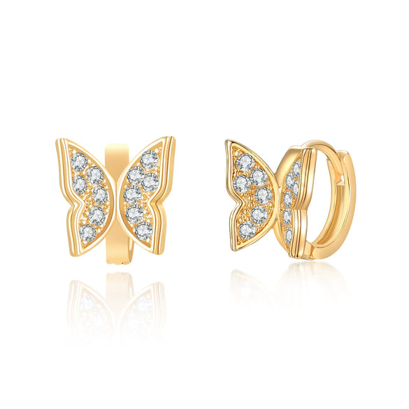 Women's Butterfly Bow Clip On Earrings In Electroplated Gold Color Environmental Copper With Zircon Accent Natural Style Jewelry
