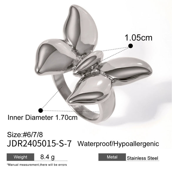 Women's Butterfly Geometric Stainless Steel Ring Electroplated Light Luxury Hand Jewelry