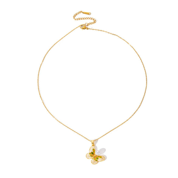 Women's Butterfly Pearl Necklace Titanium Steel Copper O Word Chain Insect Shape Retro Style Enamel Drop Glaze Electroplating