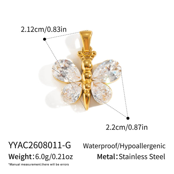 Women's Butterfly Pendant Necklace With Zircon Stainless Steel Chain Pvd Gold Plating And Lobster Clasp