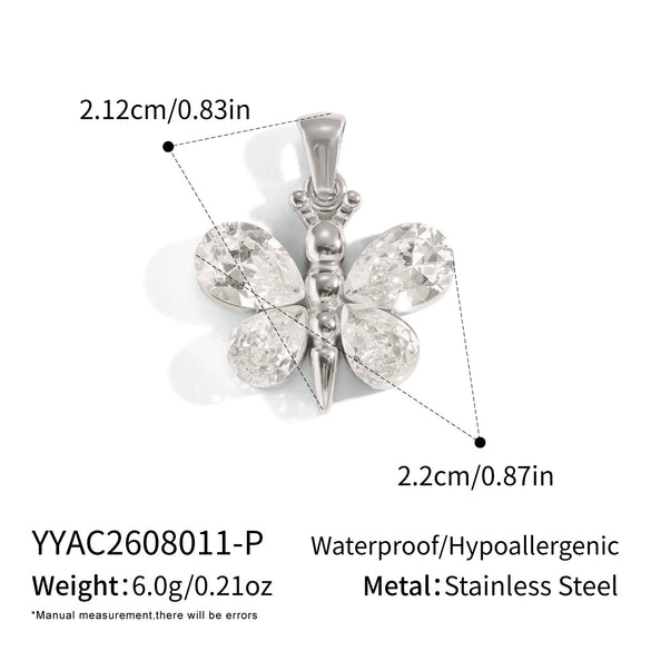 Women's Butterfly Pendant Necklace With Zircon Stainless Steel Chain Pvd Gold Plating And Lobster Clasp