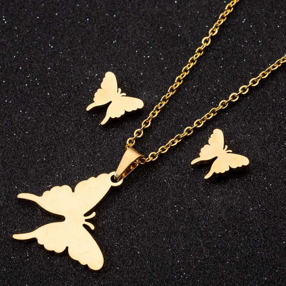 Women's Butterfly Stainless Steel Jewelry Set With Matching Earrings And Necklace Electroplated Accessories Wholesale