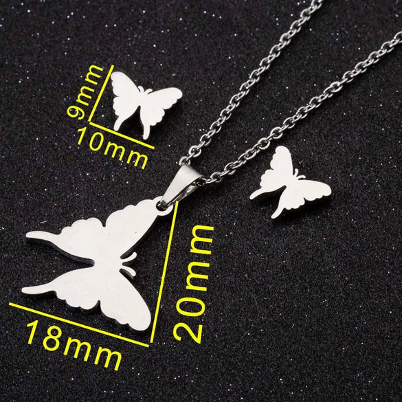 Women's Butterfly Stainless Steel Jewelry Set With Matching Earrings And Necklace Electroplated Accessories Wholesale