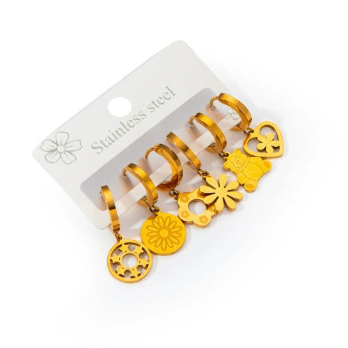 Women's Butterfly Star Flower Geometric Titanium Steel Earrings Set With Electroplating Simple Fashionable Non Fading