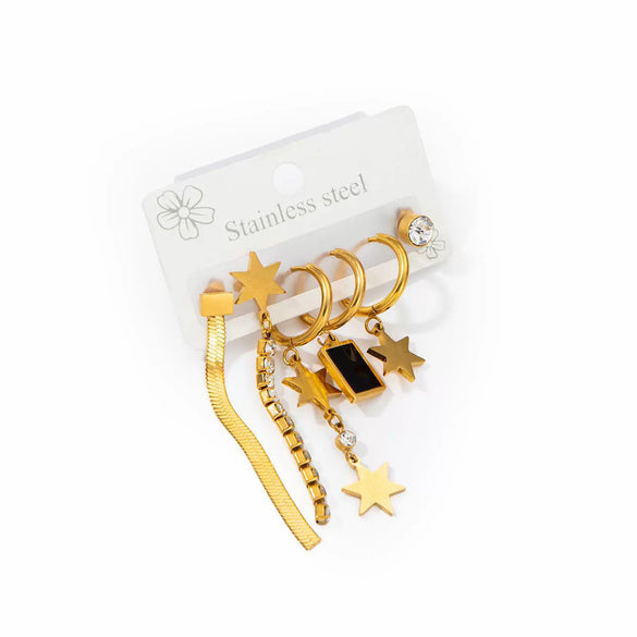 Women's Butterfly Star Flower Geometric Titanium Steel Earrings Set With Electroplating Simple Fashionable Non Fading