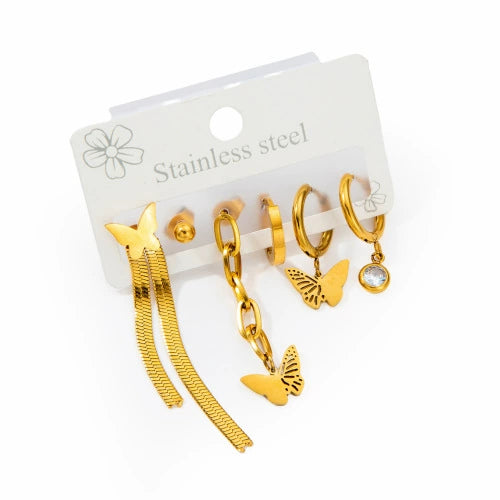 Women's Butterfly Star Flower Geometric Titanium Steel Earrings Set With Electroplating Simple Fashionable Non Fading