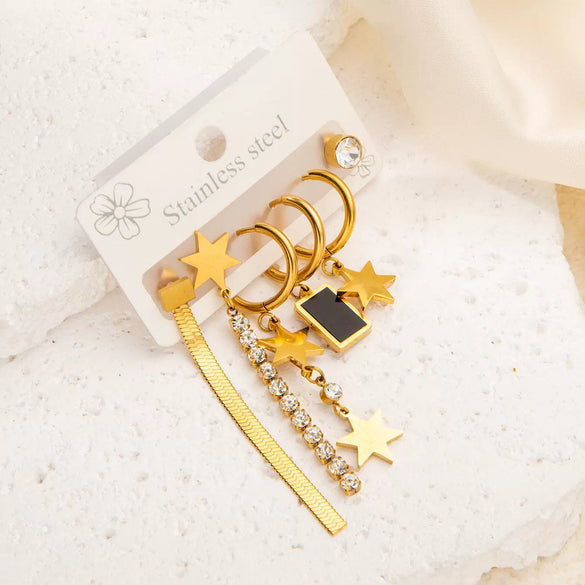 Women's Butterfly Star Flower Geometric Titanium Steel Earrings Set With Electroplating Simple Fashionable Non Fading