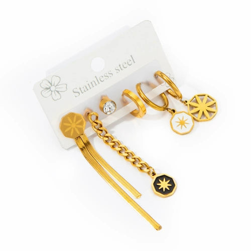 Women's Butterfly Star Flower Geometric Titanium Steel Earrings Set With Electroplating Simple Fashionable Non Fading