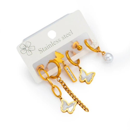 Women's Butterfly Star Flower Geometric Titanium Steel Earrings Set With Electroplating Simple Fashionable Non Fading