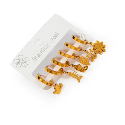 Women's Butterfly Star Flower Geometric Titanium Steel Earrings Set With Electroplating Simple Fashionable Non Fading