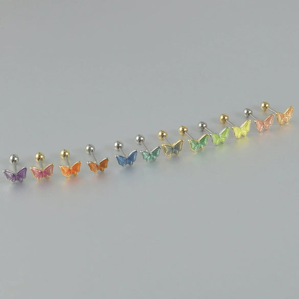 Women's Butterfly Stud Earrings Plastic Resin Dripping Oil Animal Style