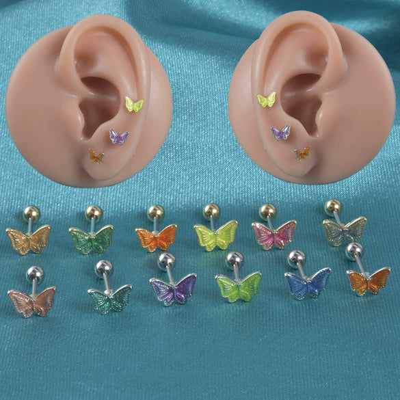 Women's Butterfly Stud Earrings Plastic Resin Dripping Oil Animal Style