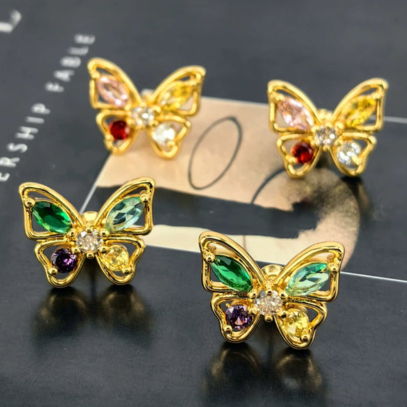 Women's Butterfly Stud Earrings With Copper Zircon Design And Silver Posts Simple Modern Animalinspired Fashion Jewelry