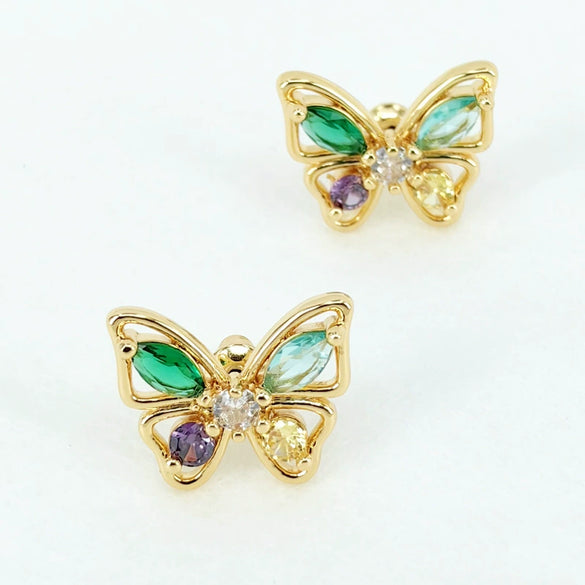 Women's Butterfly Stud Earrings With Copper Zircon Design And Silver Posts Simple Modern Animalinspired Fashion Jewelry