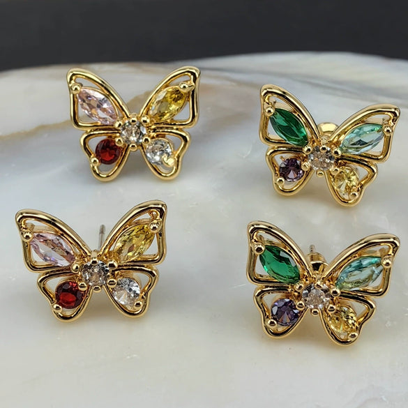 Women's Butterfly Stud Earrings With Copper Zircon Design And Silver Posts Simple Modern Animalinspired Fashion Jewelry