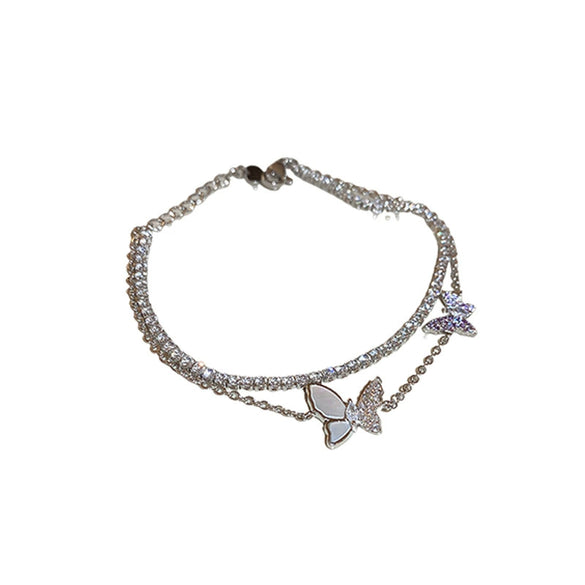 Women's Butterfly Zircon Double Layer Plastic Bracelet Simple Animal Patterned Light Luxury Fashion Jewelry