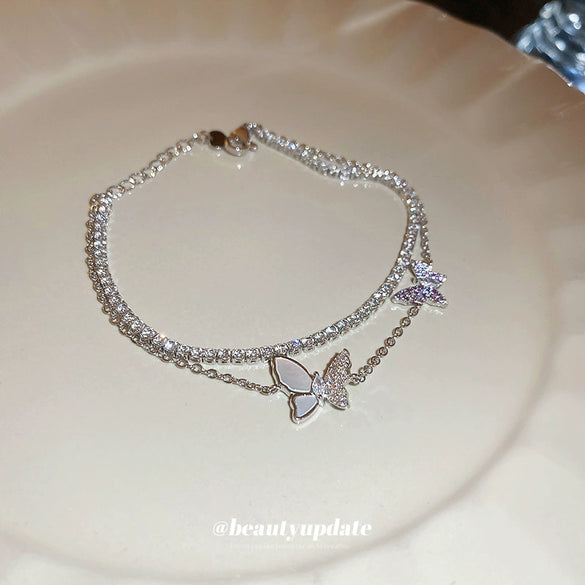 Women's Butterfly Zircon Double Layer Plastic Bracelet Simple Animal Patterned Light Luxury Fashion Jewelry