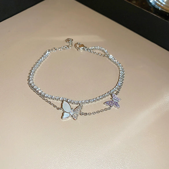 Women's Butterfly Zircon Double Layer Plastic Bracelet Simple Animal Patterned Light Luxury Fashion Jewelry