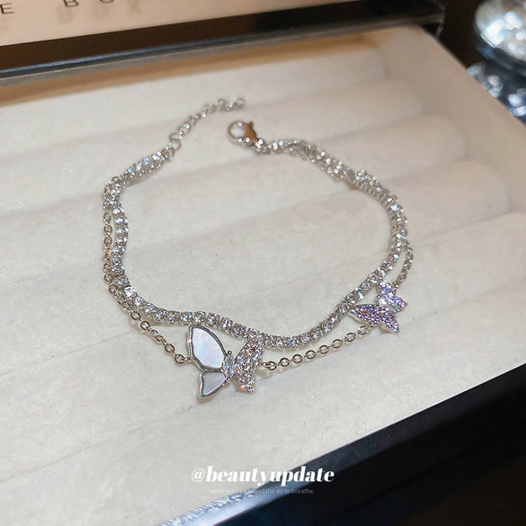 Women's Butterfly Zircon Double Layer Plastic Bracelet Simple Animal Patterned Light Luxury Fashion Jewelry