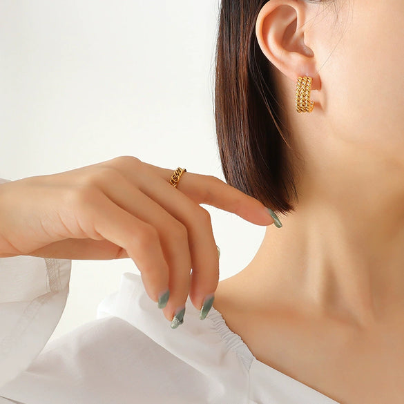 Women's C Shape Geometric Titanium Steel Gold Plated Earrings With Electroplating Treatment And Unique Creative Design