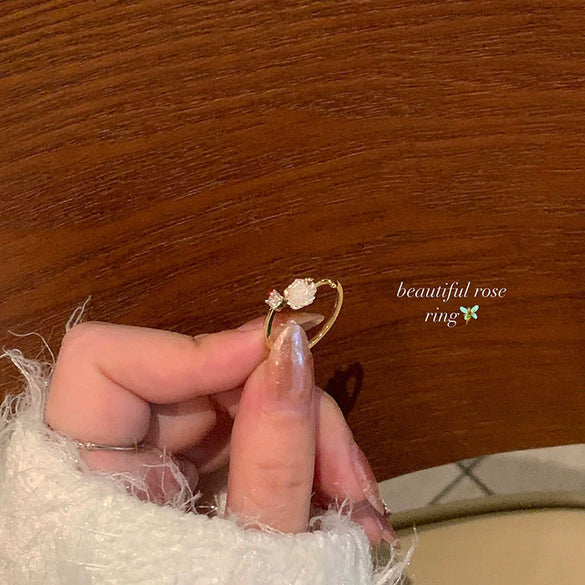 Women's Camellia Flower Copper Electroplated Opening Adjustable Ring Jewelry