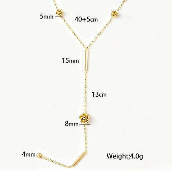 Women's Camellia Flower Necklace In Gold Plated Titanium Steel With O Chain Non Fading Floral Pendant Jewelry