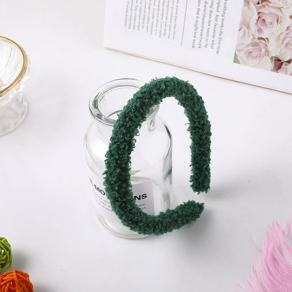 Women's Candy Color Plaid Cloth Headband With Teddy Curly Lamb Hair Texture Handwoven Hair Accessory