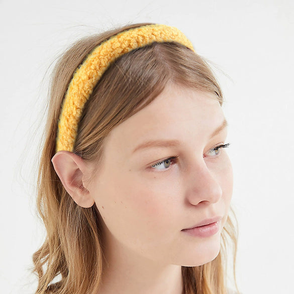 Women's Candy Color Plaid Cloth Headband With Teddy Curly Lamb Hair Texture Handwoven Hair Accessory