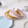 Women's Candy Color Plaid Cloth Headband With Teddy Curly Lamb Hair Texture Handwoven Hair Accessory