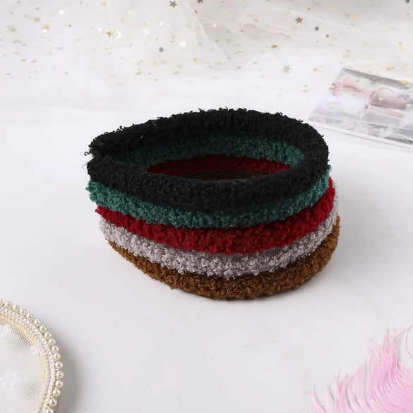 Women's Candy Color Plaid Cloth Headband With Teddy Curly Lamb Hair Texture Handwoven Hair Accessory