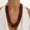 Women's Candycolored Irregular Gradient Acrylic Beaded Necklace With Handmade Geometric Design And Adjustable Waxed Rope Drawstring Chain