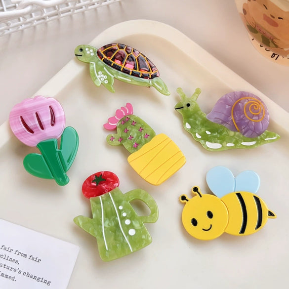 Women's Cartoon Animal Handmade Duckbill Hair Clip With Cactus Turtle Bee Design