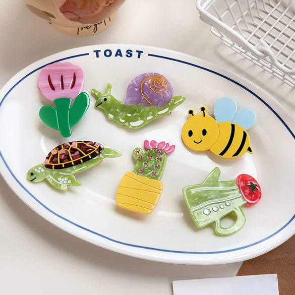 Women's Cartoon Animal Handmade Duckbill Hair Clip With Cactus Turtle Bee Design