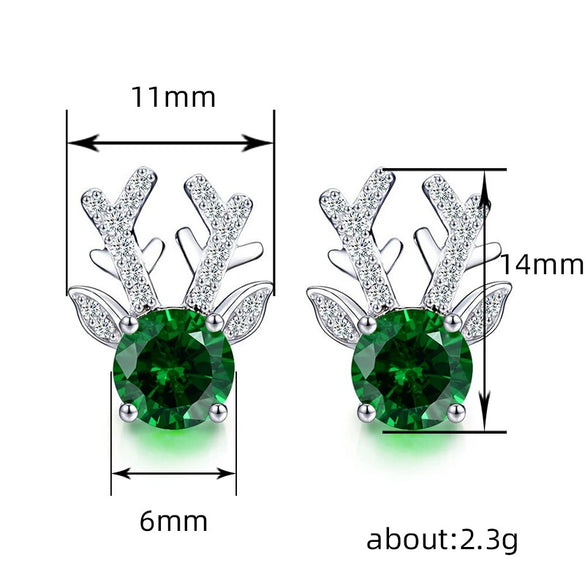 Women's Cartoon Animal Zodiac Antler Zirconia Inlaid Copper Stud Earrings Fashion Jewelry