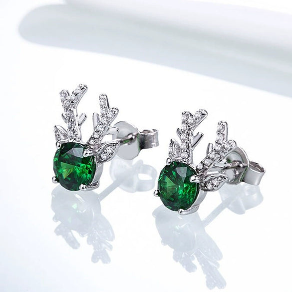 Women's Cartoon Animal Zodiac Antler Zirconia Inlaid Copper Stud Earrings Fashion Jewelry