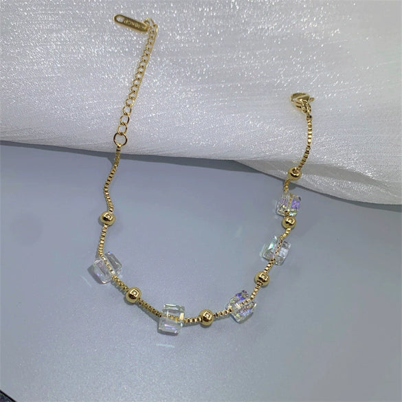 Women's Cartoon Geometric Gold Inlaid Titanium Steel Light Luxury Colorchanging Crystal Bracelet