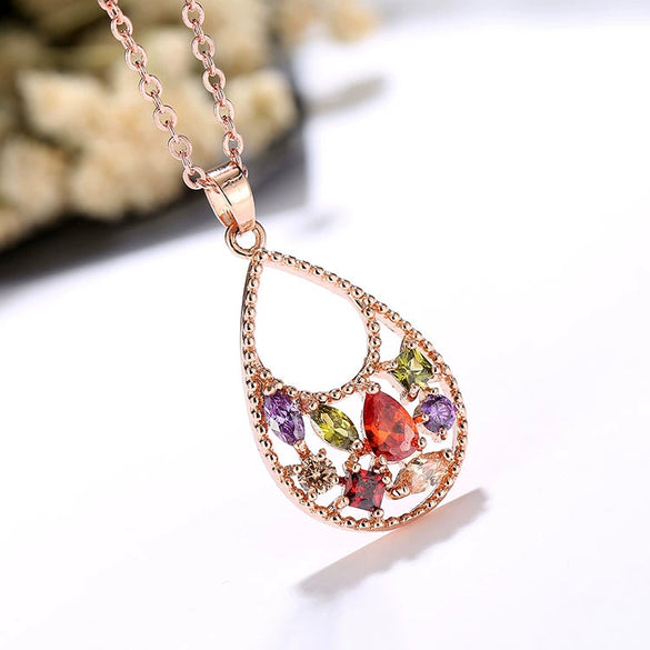 Women's Cartoon Style Flower Pattern Zircon Pendant Necklace Made Of Environmental Protection Copper With Snake Bone Chain