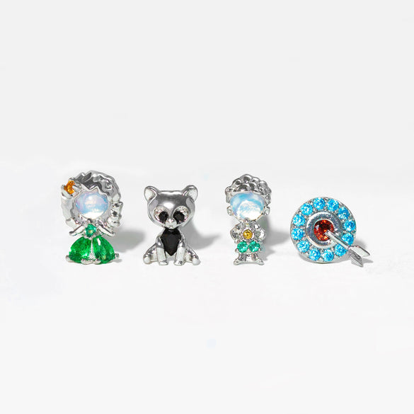 Women's Cartoon Villain Copper Needle Earrings With Microembedded Colorful Zircon
