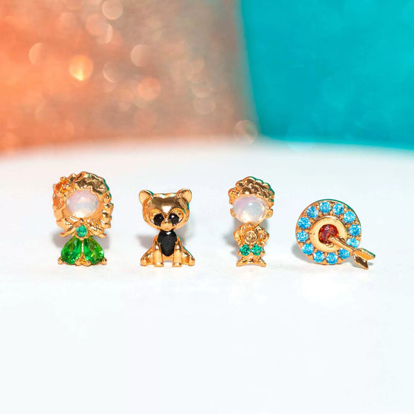 Women's Cartoon Villain Copper Needle Earrings With Microembedded Colorful Zircon