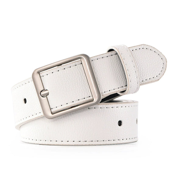 Women's Casual All Match Simple Wide Imitation Leather Belt With Alloy Rectangle Pin Buckle