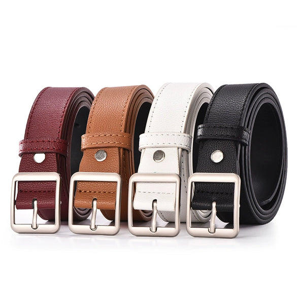 Women's Casual All Match Simple Wide Imitation Leather Belt With Alloy Rectangle Pin Buckle