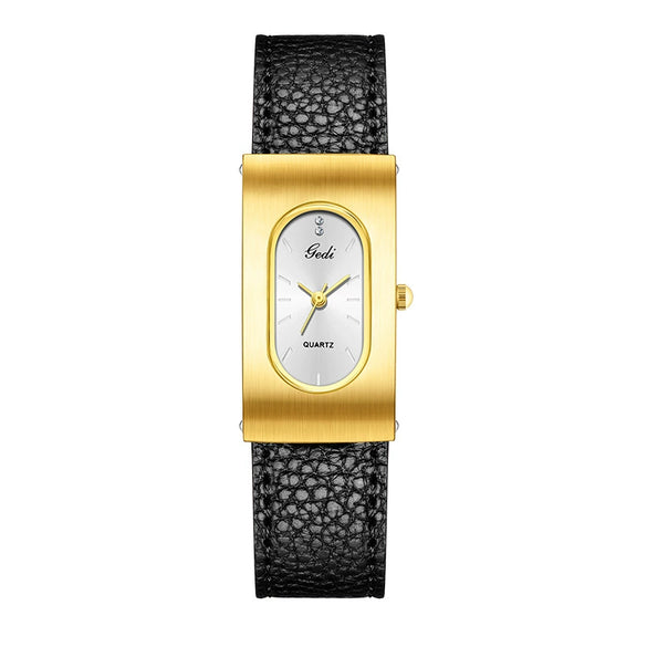 Women's Casual Alloy And Microfiber Belt Oval Quartz Watch With Mineral Reinforced Glass Mirror Pin Buckle And Spiral Crown